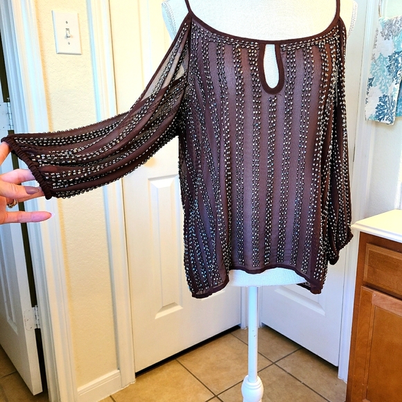 BKE Tops - BKE Boutique beaded cold shoulder